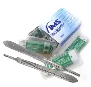 100 Pcs Sterile Surgical Carbon Steel Blades + Stainless Steel Scalpel Handle
