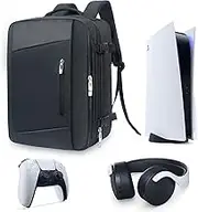 Hap Tim Travel Backpack for PS5 Console, Padded Protection PlayStation 5 Carrying Case, Large Capacity for Laptop, PS5 Controller, Headset, Game Discs and Accessories, Black （AU-2306）