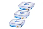 3x Locknlock 600ml Airtight Classic Square Food Container Storage Short Clear