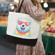 Cool polar bear with colorful sunglasses tote bag