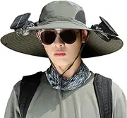 [Generic] Hat Fan | Summer Fishing Hat with Fan | Wide Brim Outdoor Sun Fishing Hat with Solar Fan Built-in for Fishing, Beach, Garden, Farmer