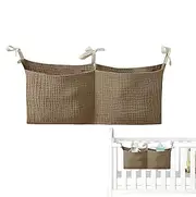 Lesunbak Crib Storage Caddy | Nursery Portable Bedside Bag Diaper Crib Organizer,Cotton Multiple-Use Baby Bedding Organizing Bag with 2 Pockets for Nappy