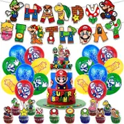 New Super Mario Party Supplies Balloons Cake Topper Banner Birthday Decorations
