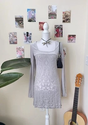 Free People Boogie Nights Gray Velvet Burnout Dress Size Medium