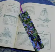 Bookmark Fabric or Cloth with GRAPE VINES GRAPES and Purple Ribbon Handmade