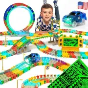 Race Track Glow in The Dark Magic Toy Set Kids Light Up Flexible Car Tracks -...