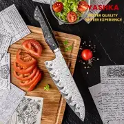 Japanese Damascus Santoku Knife Chef Kitchen Sashimi Tool Gold Foil Design NEW