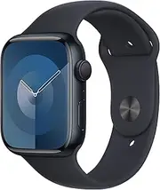 Apple Watch Series 9 [GPS, 45MM] Midnight Aluminium Case with Black Sport Band (Renewed)