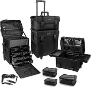 SHANY Cosmetics 2 Compartment Soft Black Rolling Trolley Makeup Case with Free 3 Piece Organizer Mesh Bags, 28 Inch