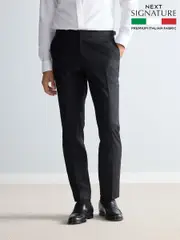 Black Slim Fit Signature Marzotto Italian Fabric Check 100% Wool Tuxedo Suit Trousers (N54881) | $200
