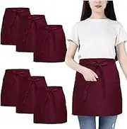 6 Pieces Waist Apron, Waiter's Apron with 3 Pockets, Waterproof Half Apron for Men and Women, Cooking Apron for Cooking, Cleaning, Painting, Gardening, Bistro, Restaurant