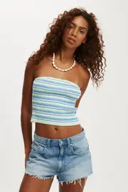 [Cotton On Women] Cotton On Women - Jet Set Knit Rib Bandeau - Chelsea stripe green XS CHELSEA STRIPE GREEN