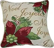 Violet Linen SEASNL Cushion Decorative Christmas Tapestry Cushion Cover, 18" X 18", Poinsettia Script Design
