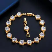 Charming Round Tennis Cubic Zirconia Yellow Gold Plated Bracelet Bridal Jewelry