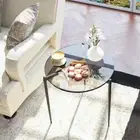 Modern Glass Coffee Table Side Table Black Metal Legs Living Room Furniture