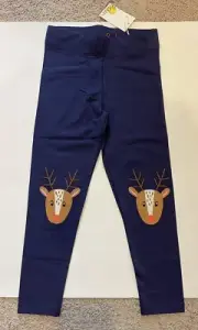 NWT Mini Boden Appliqué Leggings Prussian Blue Reindeers, size 4-5y