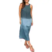 Sleeveless Gradient Colour Split Casual Dress - Blue