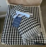 New Brooks Brothers Black & Cream Turkish Bath and Hand Towel Set of 4