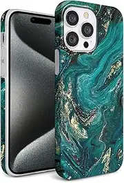 Hi Space Compatible with iPhone 15 Pro Max Case Turquoise Emerald Case for iPhone 15 promax 2023 Teal Marble Green Marble Gold Glitter Sparkle Marble IMD Cover for iPhone 15promax 6.7" 2023