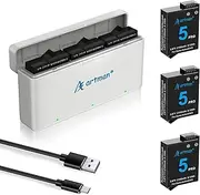 Artman Osmo Action 5 Pro 4 3 Replacement Battery Charger, 2200mAh Action 5 Pro Batteries with Dual Charging Hub for DJI Osmo Action 5 Pro, Osmo Action 4, Osmo Action 3 Extended Battery