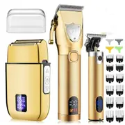 Hair Clippers for Men Professional Cordless Beard Trimmer Electric Shavers Barber Kit(Gold)