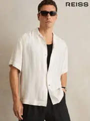 Reiss White Melba Jacquard Stripe Cuban Collar Shirt (F97840) | $225