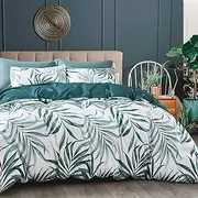 Luxton Tropical Quilt Cover Set, Queen Size 3pcs Green Palm Leaf Doona Cover Set, Queen Size