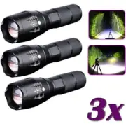 3X Rechargeable LED Flashlight Tactical Super Bright Torch Zoomable﻿