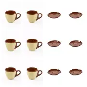 12 pieces Stone Coffee Espresso Cup and Saucer Set, Harvest Two Tone Brown | B