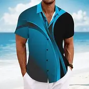 Men's Geometric Gradient Color Line Shirt Summer Shirt Button Up Shirt Short Sleeve Fashion Casual Vacation Dailywear Beach Wear Summer Spring Turndown 3D Prin