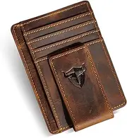[Nujenren] RFID Genuine Leather Magnet Money Clip Credit Card Case Holder Slim Wallet Front Pocket Wild Style (A Brown)