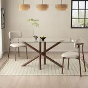 James Walnut-Look Dining Table with Glass Tabletop