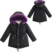 [SEAUR] Winter Down Coat for Girls Winter Long Sleeve Zip Puffer Jacket Toddler Baby Hooded Down Jacket Thicken Fleece Lined Warm Coats Overcoat 3-4T