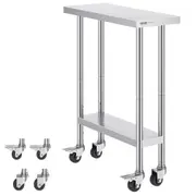 Stainless Steel Work Table 30 x 12 x 38 Inch, with 4 Wheels, 3 Adjustable Height Levels, Heavy Duty Food Prep Worktable for Commercial Kitchen Restaurant,