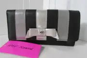 Betsey Johnson Flap Wallet Black Silver Stripe Clutch Purse NWT