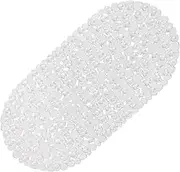 Pebbles Bath Mat Clear Non-Slip Bathtub Mat with Suction Cups, Drain Holes for Bathroom Showers, Tub, Machine Washable, BPA, Latex Free Safe Shower Mats. (Pebbles-Clear, Oval(27" x 14"))