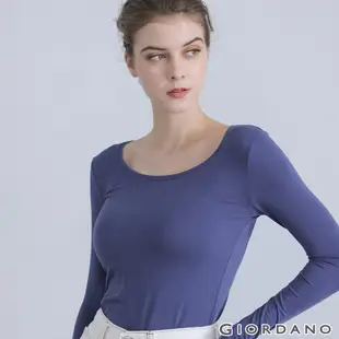 GIORDANO 女裝G-Warmer彈力圓領極暖衣 - 08 靛槐藍