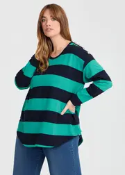 [Virtuelle] Taking Shape Bamboo Ponte 2 Tone Stripe Top Size 26 in Navy / Jade - Plus Size Women's Clothing Navy / Jade