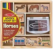 Melissa & Doug Wooden Stamp Activity Set: Horse Stable - 9 Stamps, 5 Colored Pencils, 2-Color Stamp Pad