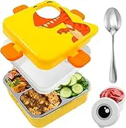 DJAPWPX Kids Stainless Steel Lunch Box - Double Layer Bento Container with Divided Compartments | Microwave & Dishwasher Safe | Leakproof for School, Camping & Travel (Yellow)