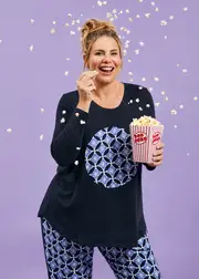 [Taking Shape] Taking Shape Cosy Knit Applique Pyjama Top Size 26 in Navy - Plus Size Women's Clothing Navy