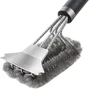 Grill Brush and Scraper, Best BBQ Cleaner, Stainless Steel Wire Bristles Brush Double Scrapers and Stiff 17 Inch Handle, Best Barbecue Cleaning Brush for All Grill Types