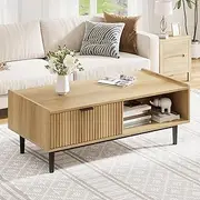 [IDEALHOUSE] Coffee Table Light Wood Mid-Century Modern Coffee Table, Engineering, Light Wood
