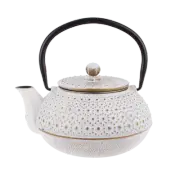 NEW TEAOLOGY CAST IRON TEAPOT Tea Pot Brew Strainer BEADED WHITE GOLD 600ml