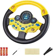 VVistch Kids Steering Wheel Toy with Light and Music, Car Backseat Simulated Driving Steering Wheel Gifts Toys (Yellow)