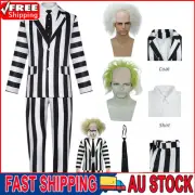 Cosplay Costume Adam Men Black White Striped Jacket Pants Tie Wig 2024