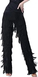 JEZISYMA Women's Tassels Fringe Dance Pants Ballroom Latin Tango Salsa Practice Performance Dancing Costume Pants