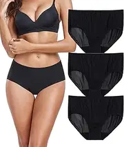 [COLORFULLEAF] Women's Briefs Multipack Underwear Women's Set Quick Dry Travel Panties Hipster Panties, 3e Pack-Black, Large