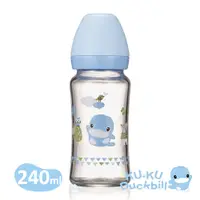 在飛比找PChome24h購物優惠-酷咕鴨超矽晶寬口玻璃奶瓶240ml-藍
