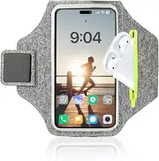 Running Armband Phone Holder, Sweatproof Arm Phone Holder for Running, Jogging, Gym - Phone Arm Strap Running Case Compatible with iPhone 15/14/13/12 Pro Max, Fits Phones up to 6.8" (White)